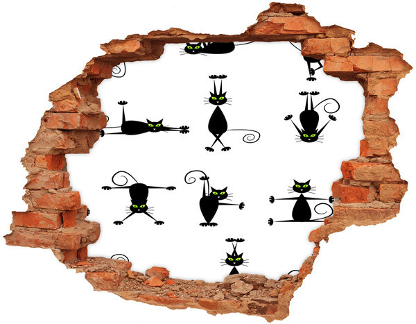 Díra 3D fototapeta nástěnná Černé kočky na bílém pozadí