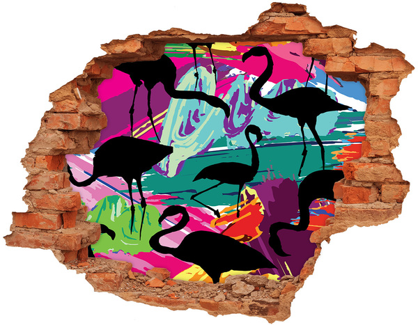 Díra 3D fototapeta nástěnná Plameňáci na tropické pláži