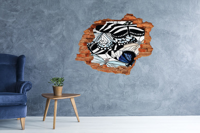 Díra 3D foto tapeta nálepka Motýli v barevné kompozici