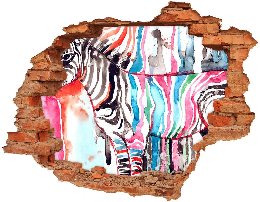Samolepící díra zeď 3D Barevná zebra