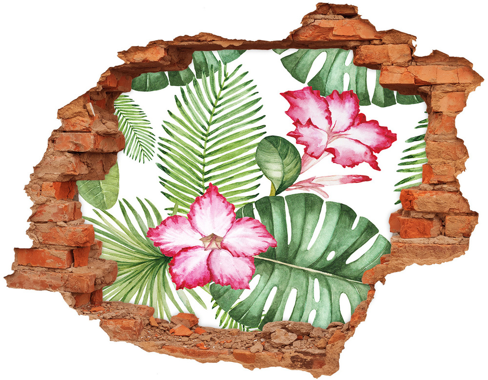 3D díra na zeď Tropické květiny