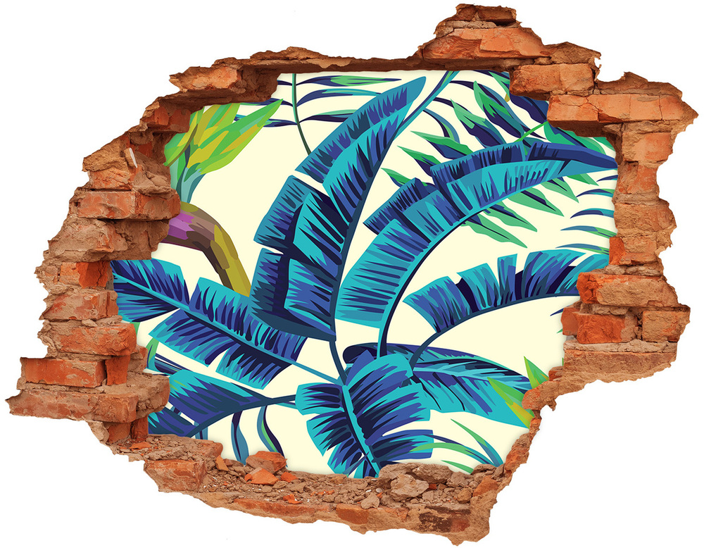 Nálepka 3D díra na zeď samolepící Tropické listí