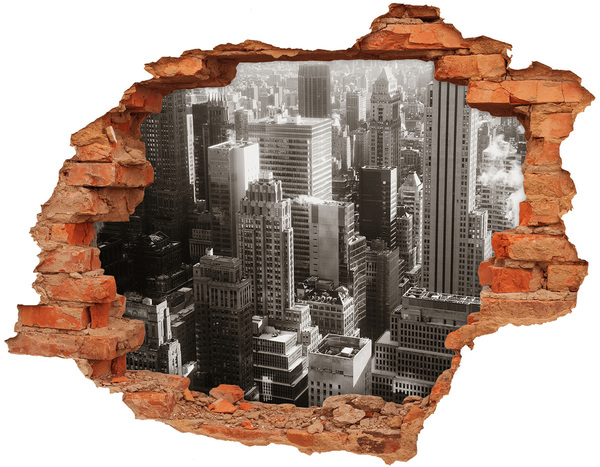 Fototapeta díra na zeď 3D Pohled na město z díry ve zdi