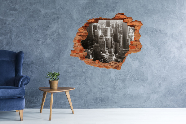 Fototapeta díra na zeď 3D Pohled na město z díry ve zdi