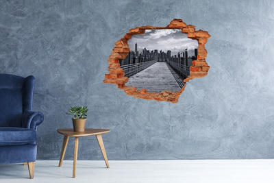 Nálepka 3D díra na zeď beton Výhled na město z mola