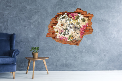 Nálepka 3D díra samolepící Květinová zahrada za zdí