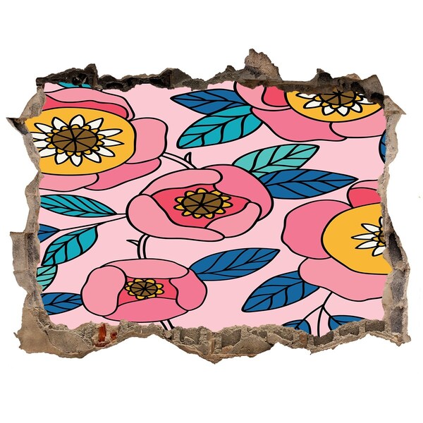 Nálepka 3D díra na zeď Květinová fototapeta Díra ve zdi