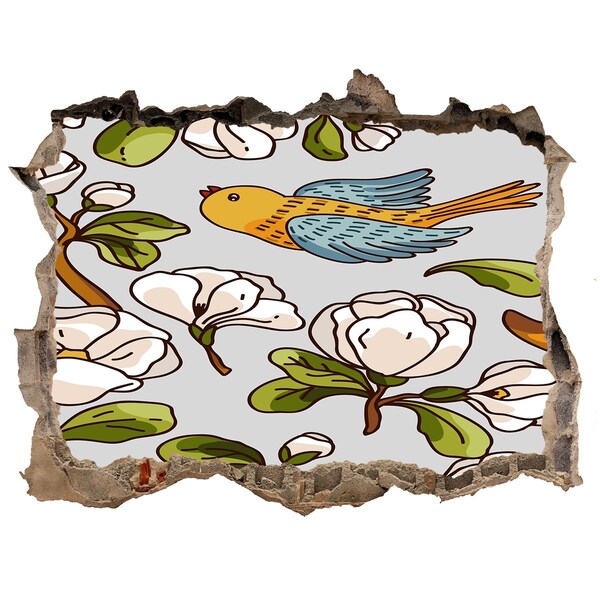 Díra 3D fototapeta nálepka Květinový ráj s ptákem