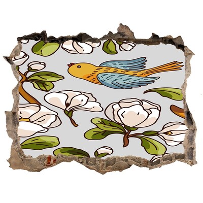 Díra 3D fototapeta nálepka Květinový ráj s ptákem