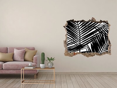 Nálepka 3D díra na zeď Tropické listí v díře ve zdi