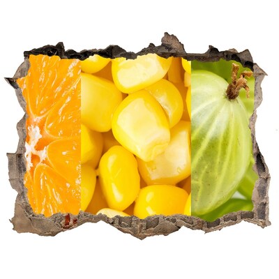 Nálepka 3D díra samolepící Ovocná malba v díře ve zdi