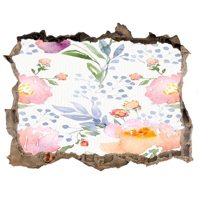 Nálepka 3D díra na zeď samolepící Květinová malba na poškozené zdi