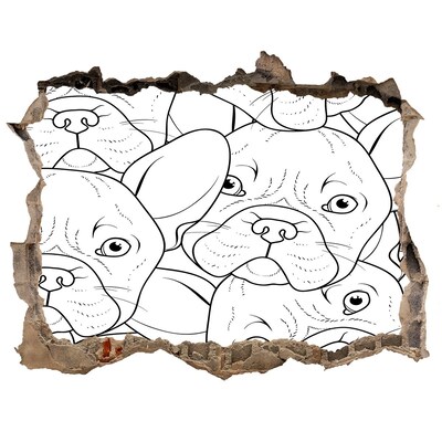 Díra 3D fototapeta nálepka Francouzští psi v díře ve zdi