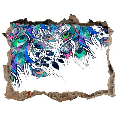 Díra 3D foto tapeta nálepka Barevné peří v díře ve zdi