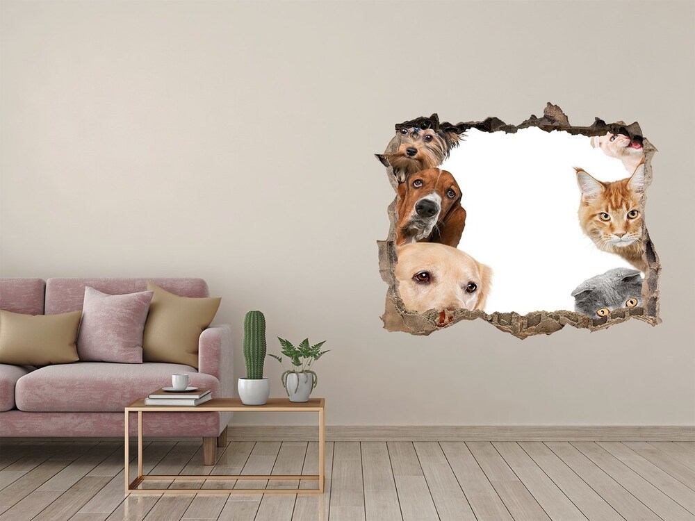 Díra 3D fototapeta na stěnu Psi a kočky