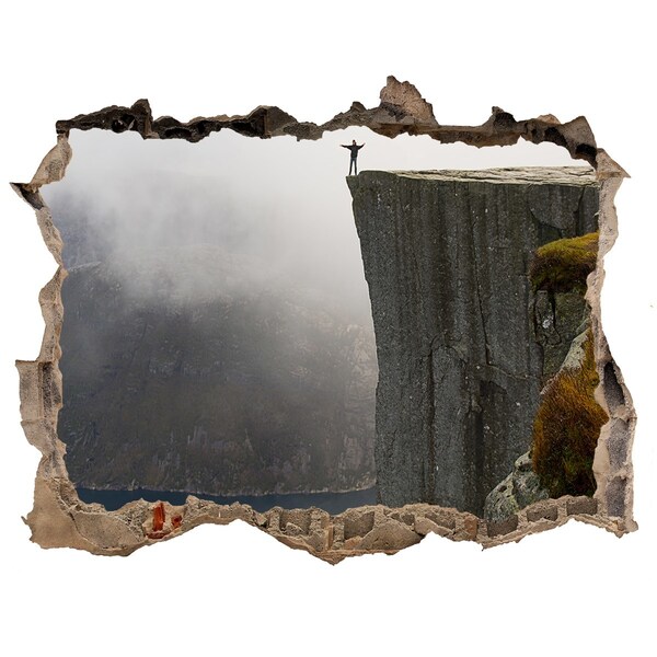 Díra 3D ve zdi nálepka Výhled z útesu nad fjordem