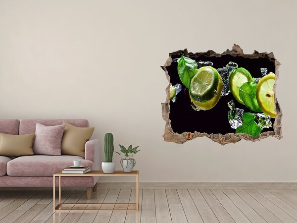Nálepka 3D díra na zeď Citronová dávka svěžesti