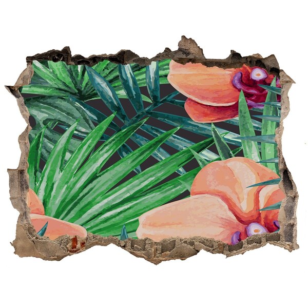 Nálepka 3D díra na zeď beton Květinový ráj v tropech