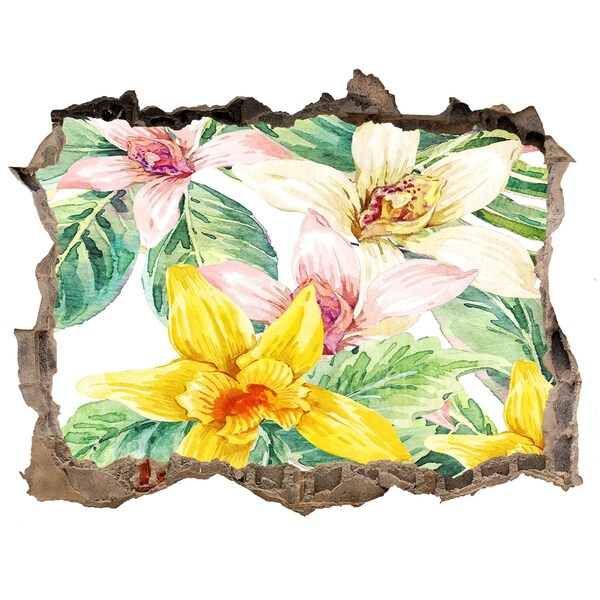 Nálepka 3D díra samolepící Květinová zahrada za zdí