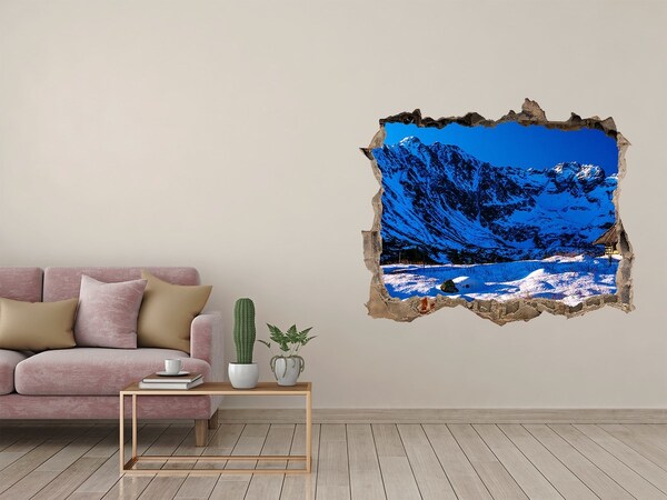 Díra 3D ve zdi nálepka Zimní chata v horách