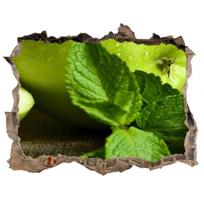 Nálepka 3D díra na zeď Zelené jablko s mátou