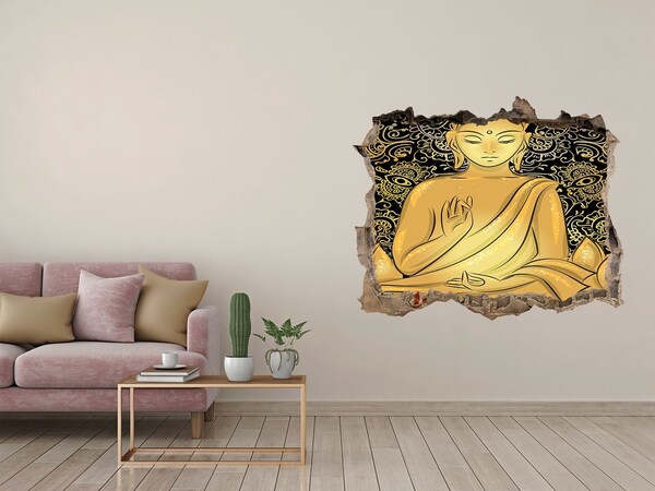 Díra 3D foto tapeta nálepka Zlatý Buddha obklopený mandalou