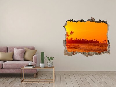 Díra 3D ve zdi na stěnu Západ slunce pláž