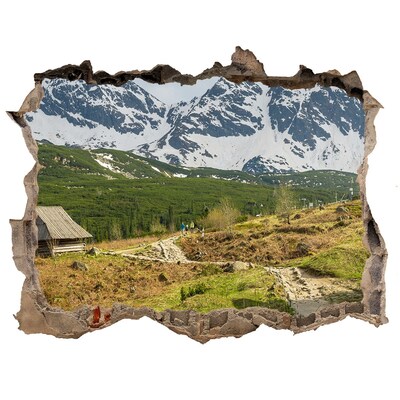 Díra 3D ve zdi na stěnu Horská krajina s vesnicí
