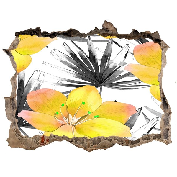 Nálepka 3D díra beton Tropická zahrada s dírou ve zdi