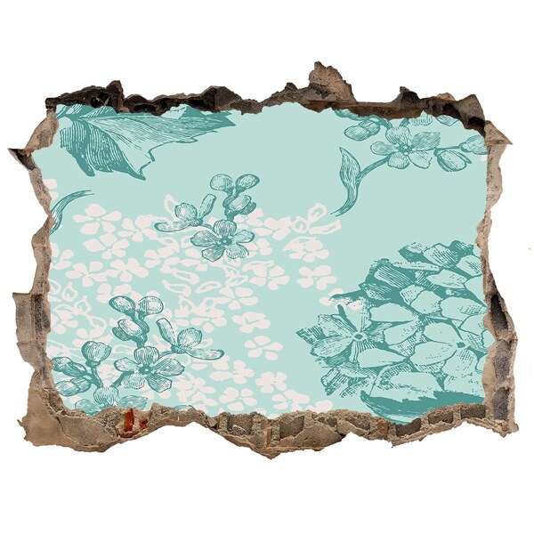 Nálepka 3D díra na zeď samolepící Květinová fototapeta Díra ve zdi