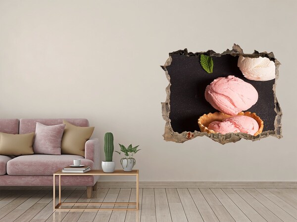 Nálepka 3D díra samolepící Díra ve zdi Zmrzlinová hostina