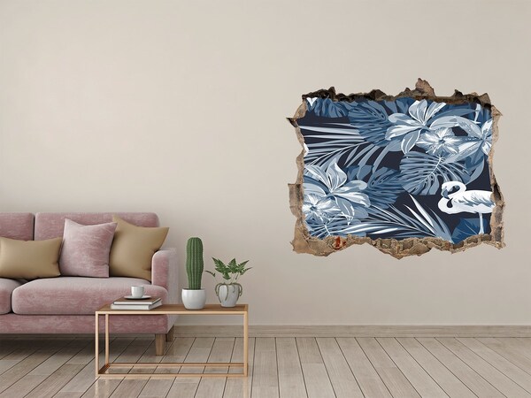 Díra 3D fototapeta nálepka Tropický ráj s plameňáky