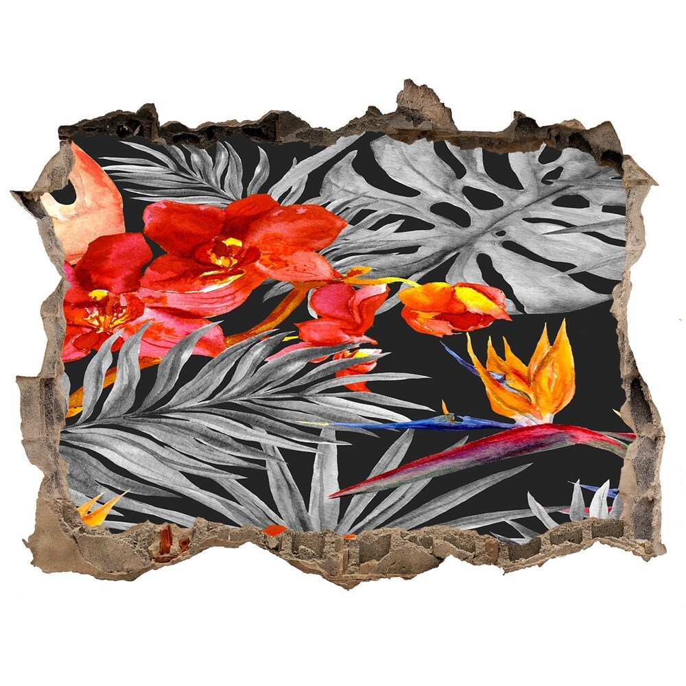 Díra 3D fototapeta nálepka Plameňáci a květiny