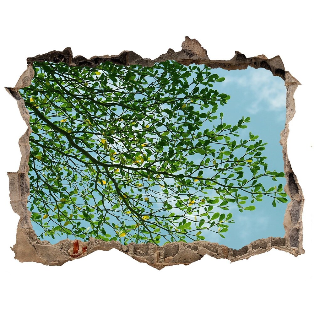 Díra 3D ve zdi nálepka Listí na nebi