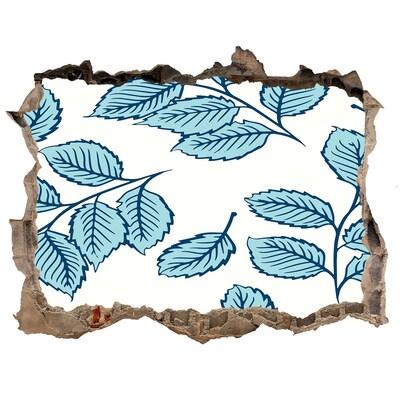 Nálepka 3D díra na zeď samolepící Zelené listy na pozadí zdi