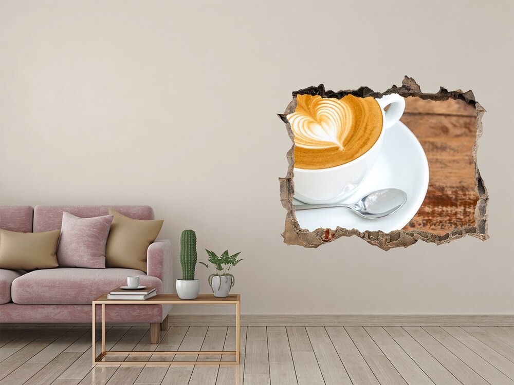 Nálepka 3D díra na zeď Káva v šálku