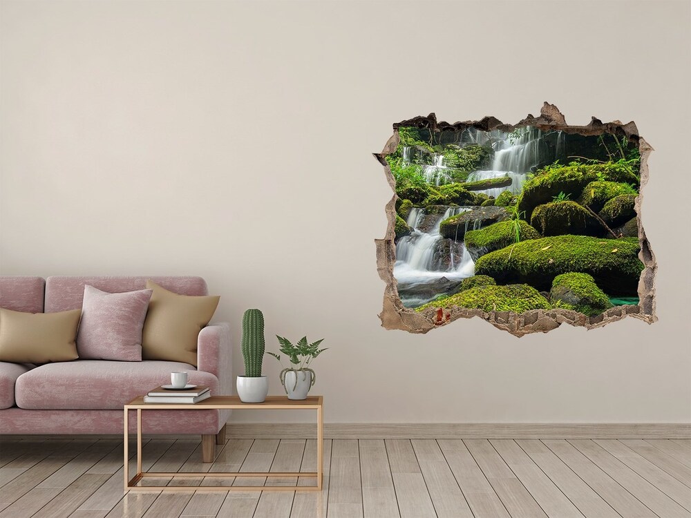 Díra 3D ve zdi na stěnu Vodopád v lese