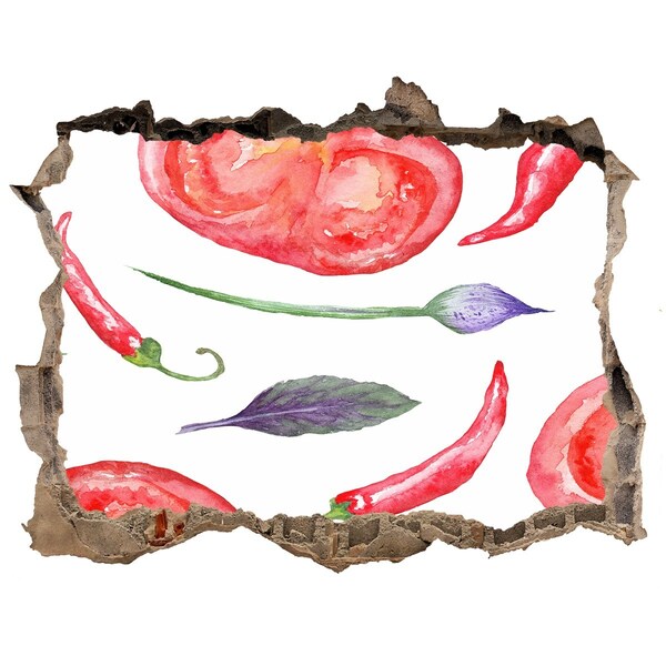 Samolepící nálepka Ovoce a zelenina v díře ve zdi