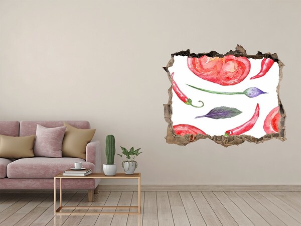 Samolepící nálepka Ovoce a zelenina v díře ve zdi