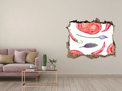 Samolepící nálepka Ovoce a zelenina v díře ve zdi