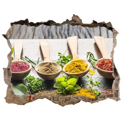 Nálepka 3D díra na zeď Kuchyňské koření v dřevěných lžících