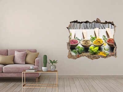 Nálepka 3D díra na zeď Kuchyňské koření v dřevěných lžících