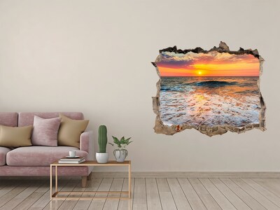 Díra 3D ve zdi nálepka Západ slunce na moři