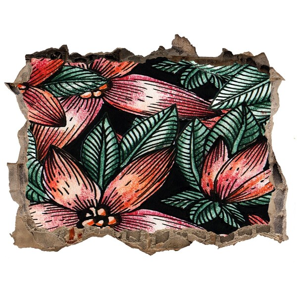 Nálepka 3D díra na zeď Květinový vzor na poškozené zdi