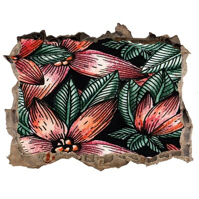 Nálepka 3D díra na zeď Květinový vzor na poškozené zdi