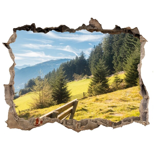 Díra 3D ve zdi nálepka Výhled do horského údolí