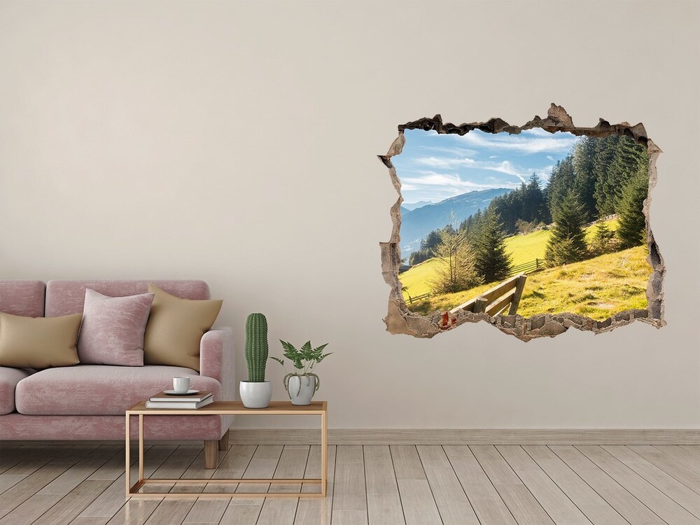 Díra 3D ve zdi nálepka Podzim v horách