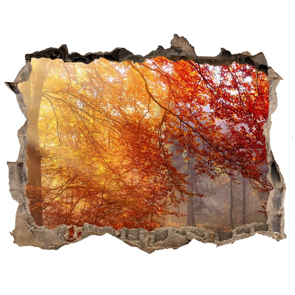 Díra 3D ve zdi nálepka Podzimní les