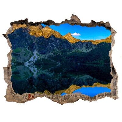 Díra 3D ve zdi nálepka Horská krajina s jezerem