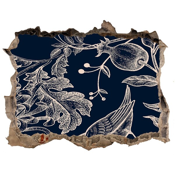 Nálepka 3D díra na zeď Pták na pozadí vegetace